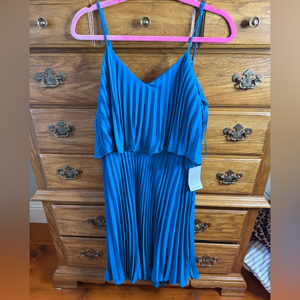 Halston Aqua Pleated Dress